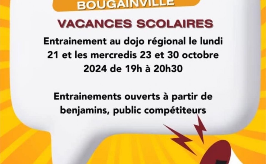 ENTRAINEMENTS AU DOJO DE BOUGAINVILLE PENDANT LES VACANCES SCOLAIRES